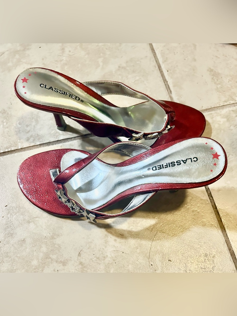 Classified Red Metallic-Insole Strappy Heels